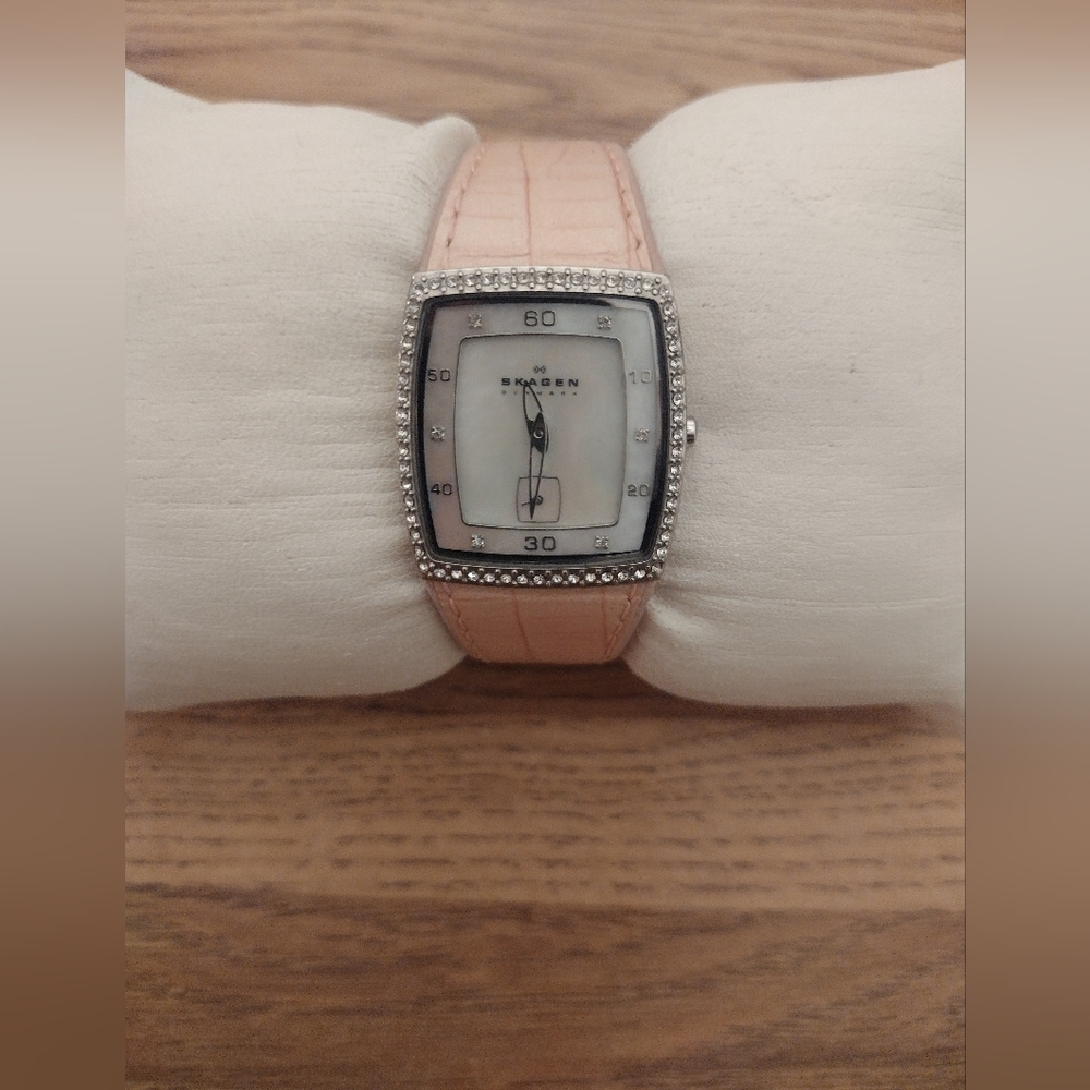 Skagen Women's Pink Leather Watch with Silver Details